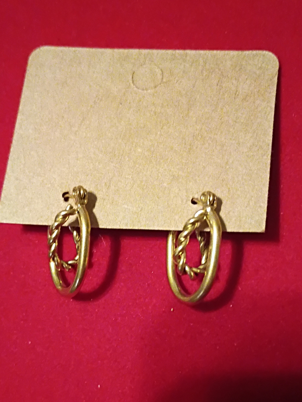 Plunder Design Gold-Tone Double Hoop Earrings Both Smooth And Twisted Rope